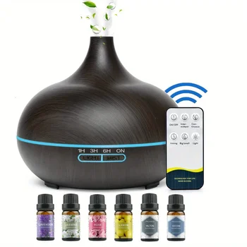 550ML Essential Oil Aroma Diffuser with 6-Bottle 10ml Oil Set, Lavender/ Jasmine/ Rose/ Lemon/ Ocean - Great for Home, Office 1