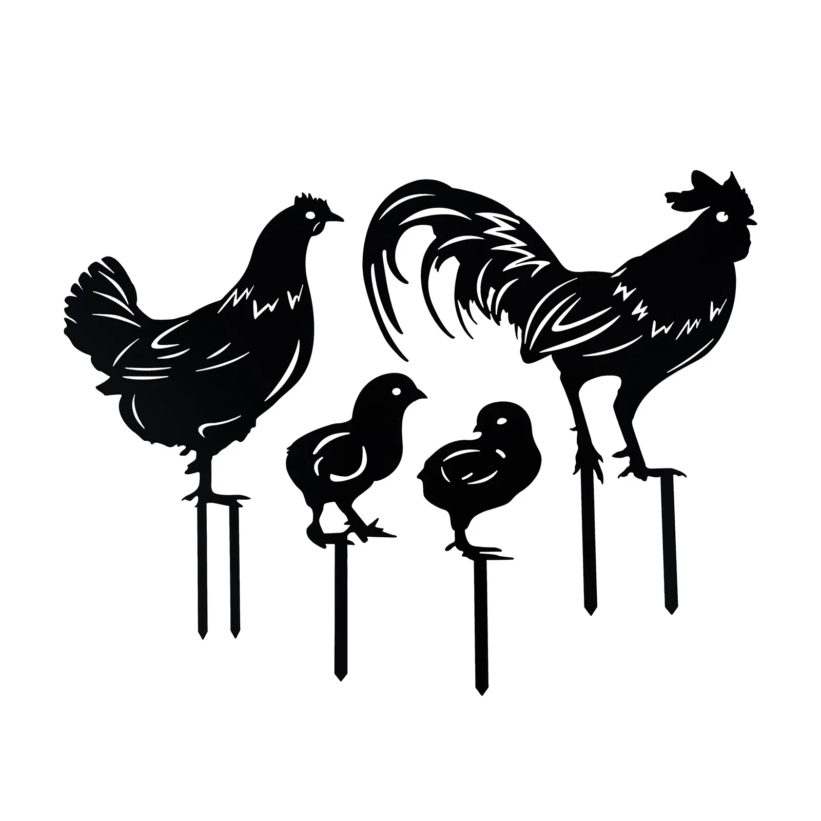

4 Pcs Chicken Family Garden Metal Stakes Hollow Garden Animal Ornament Outdoor Decorative Stake Accessories and Lawn Ornaments