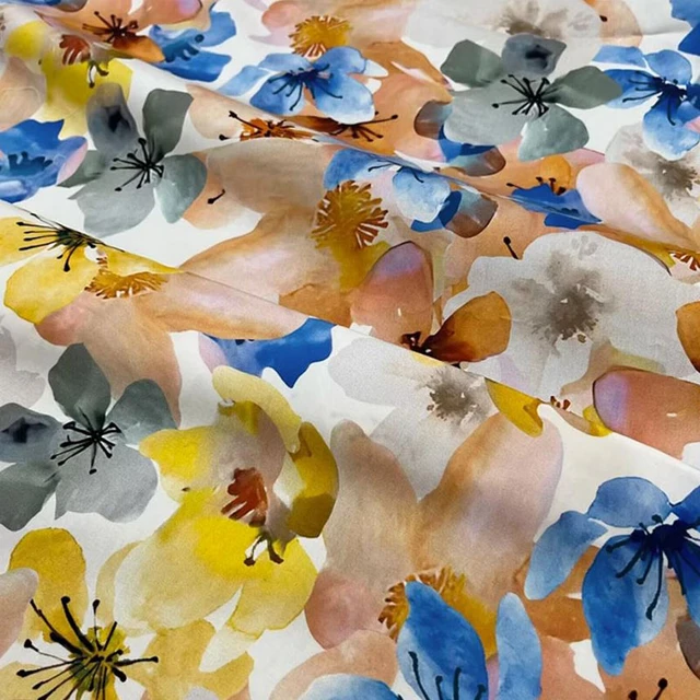 Tela de algodón con estampado de flores coloridas para mujer, moda europea  y americana, vestido, blusa, pantalones, tela hecha a mano, costura DIY -  AliExpress