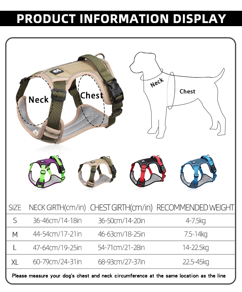 Reflective Adjustable Dog Harness for Medium Large Dog Labrador Army Oxford Cloth Training Vest Walk Comfortable Durable