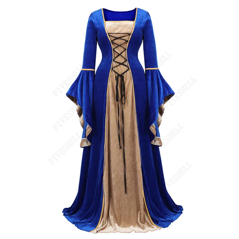 5XL Womens Deluxe Velvet Renaissance Irish Dress Medieval Victorian Costume Dress Victoria Cosplay Retro Gown Fancy Long Dress