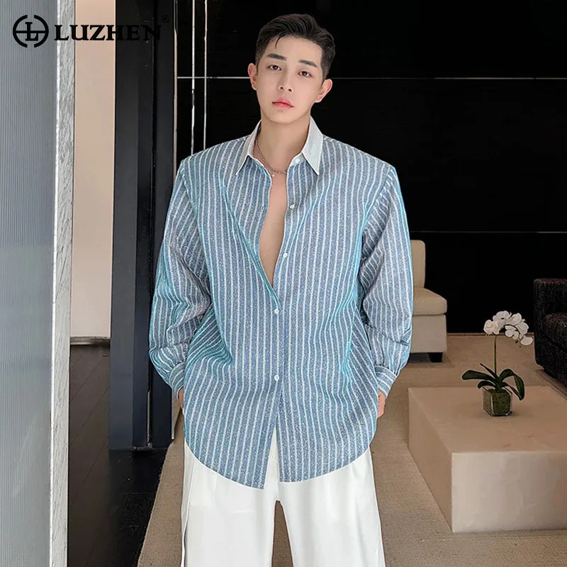 

LUZHEN Korean Trendy Elegant Stripe Long Sleeve Shirts Men's Fashion 2024 Spring New Loose Tops Gentleman Luxury Clothes LZ2945