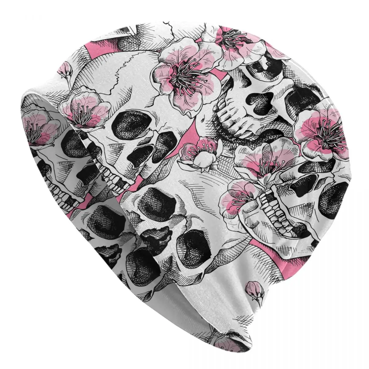 

Women Men Beanie Hat Skull And Pink Cherry Flowers Warm Spring Winter Outdoor Hip-hop Beanie Cap