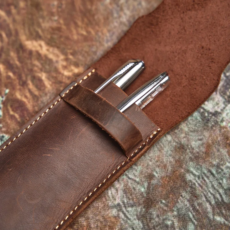 NASVA Genuine Leather pencil case Vintage Pencil Case Pen Protector Pencil Organizer Portable Insert Pouch Simple Case