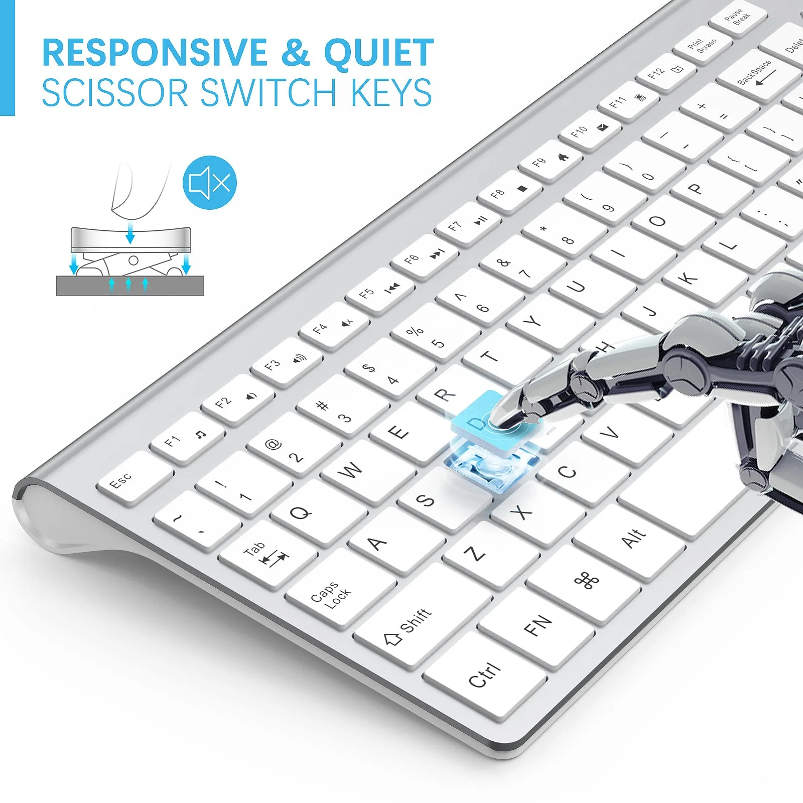 Teclado sem Fio Mouse Combo Eua. Layout2.4g Usb Compacto e Conveniente Fino Ergonômico Portátil Branco Prata - Imagem 4