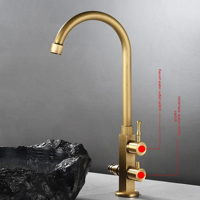 Outdoor brass antique single cold faucet antifreeze vintage wash basin patio mop sink quick open dual purpose faucet