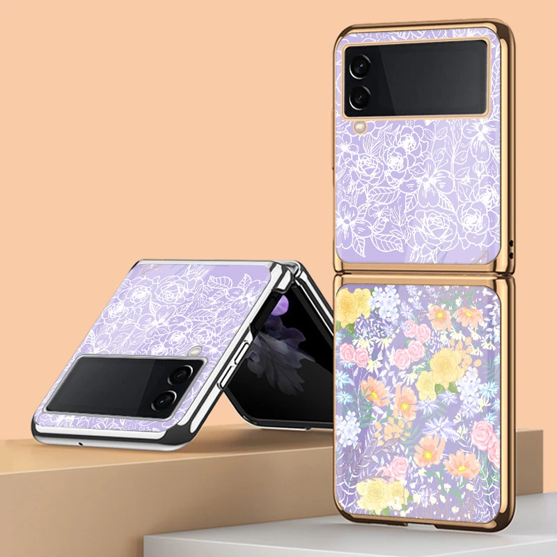 Funda Case For Samsung Galaxy Z Flip 3 Z Flip 2 5g Colorful Floral Flowers Plating Tempered Glass Protection Phone Case Cover Aliexpress Funda Case For Samsung Galaxy Z Flip 3 Z Flip 2 5g Colorful Floral Flowers Plating Tempered Glass Protection Phone Case Cover Aliexpress