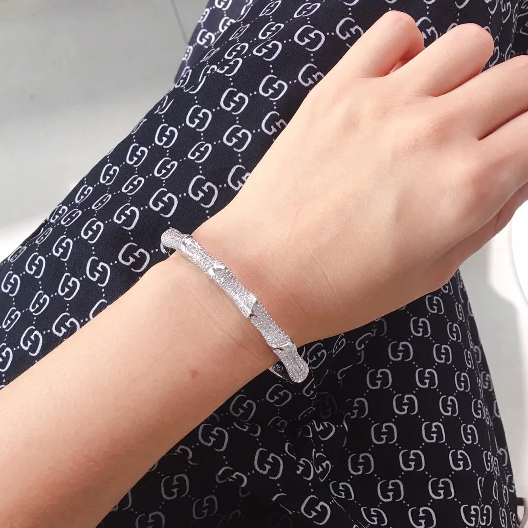 2022 Hot Trend Brand Half Circle Full Of Diamond Bamboo Bracelet Gold Rose Gold Silver Process Natural Malachite Feminine 