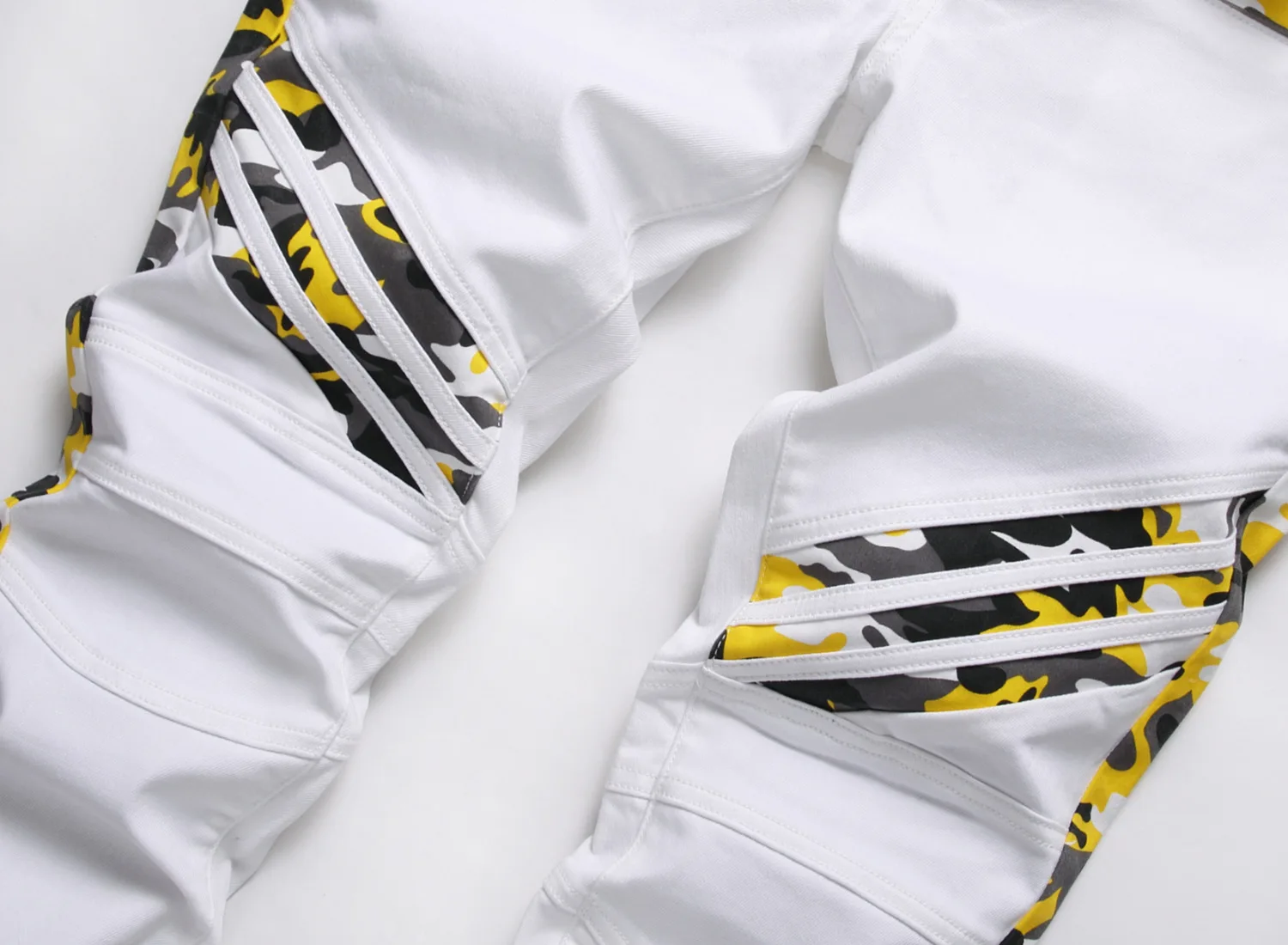 Four seasons fashion brand white camouflage jeans men Europe station trend splicing elastic slim  