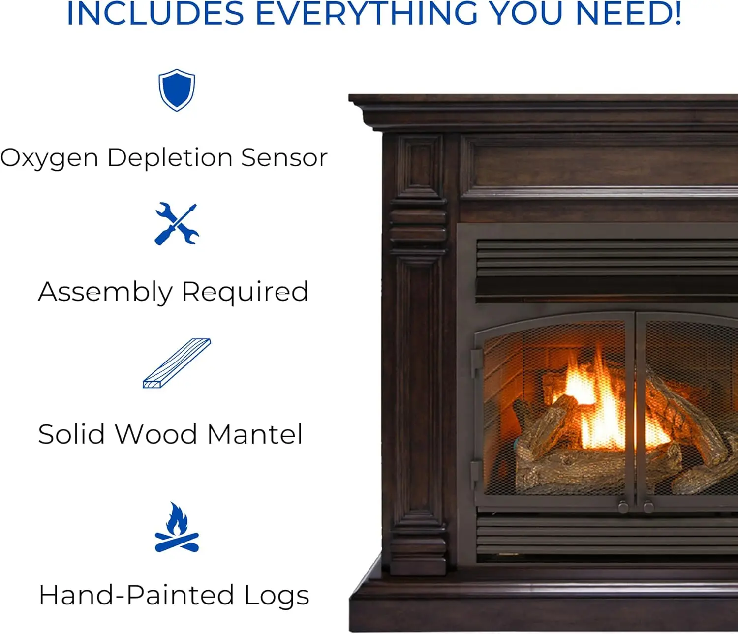 Duluth Forge Dual Fuel Ventless Gas Fireplace System Mantle Thermostat Control 6Fire Logs Use with Natural Gas or Liquid Propane 5