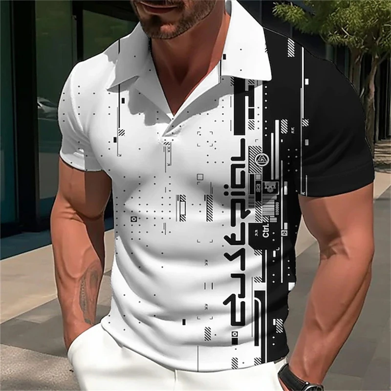 Men's Striped Polo Shirt Black And White Striped 3D Printed Retro Men's Short-Sleeved Plus Size Polyester Street Summer Shirts 13 S9b6ee7755c0943c5a0708410ae593d8cP