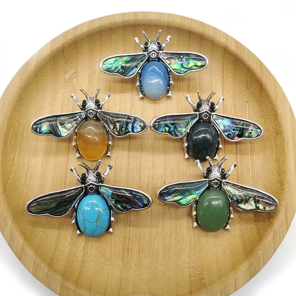 

Lovely Natural Stone Bee Brooch Retro Luxury Women's Brooch Pendant Banquet Clothing Pin Jewelry Party Clothing Accessories