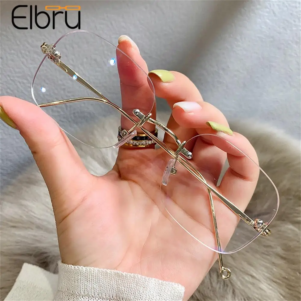 

Elbru Anti Blue Light Myopia Glasses Women Men Nearsighted Eyeglasses Rimless Alloy Shortsighted Eyewear 0-1-1.5-2-2.5-3-3.5-4