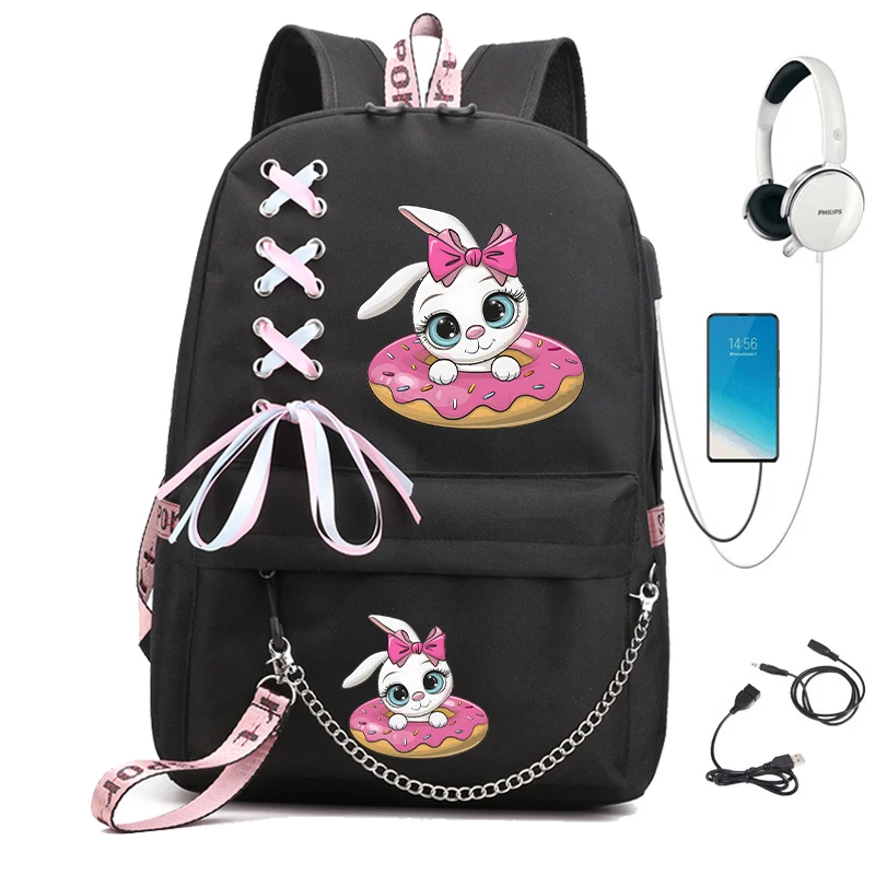 

Школьный рюкзак для девочек, сумки для книг для подростков, дорожные сумки для ноутбука, милые Мультяшные рюкзаки с кроликом для учеников начальной школы