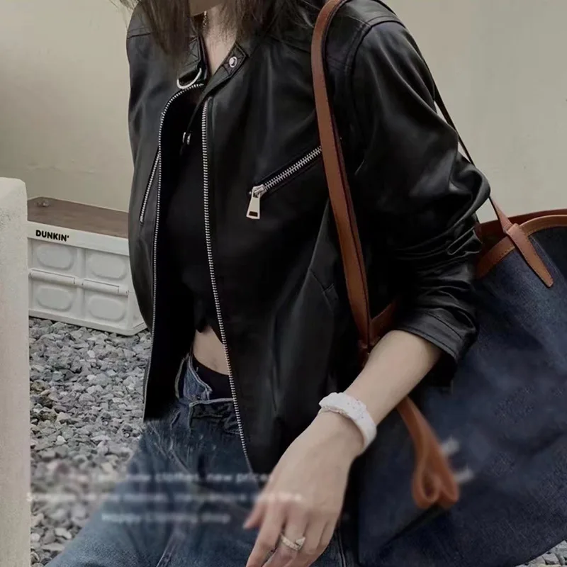 

Autumn/Winter New Genuine Leather Sheepskin Coat Cool Sa Motorcycle Short Coat Leather Jacket Women