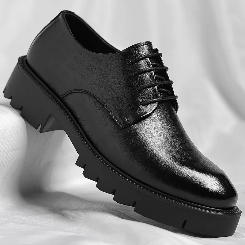 New Luxury Men's Brogues Leather Elevator Shoes Man Height Increase Insole 8cm/10cm Black Formal Business Wedding Work Men Shoes 2