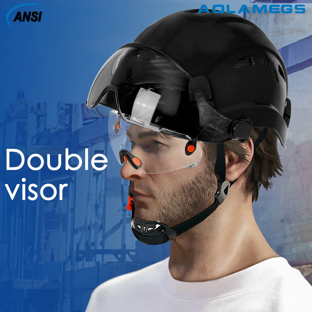 Safety Helmet with Double Visor Goggle for Engineer Hard Hat ANSI Industrial ABS