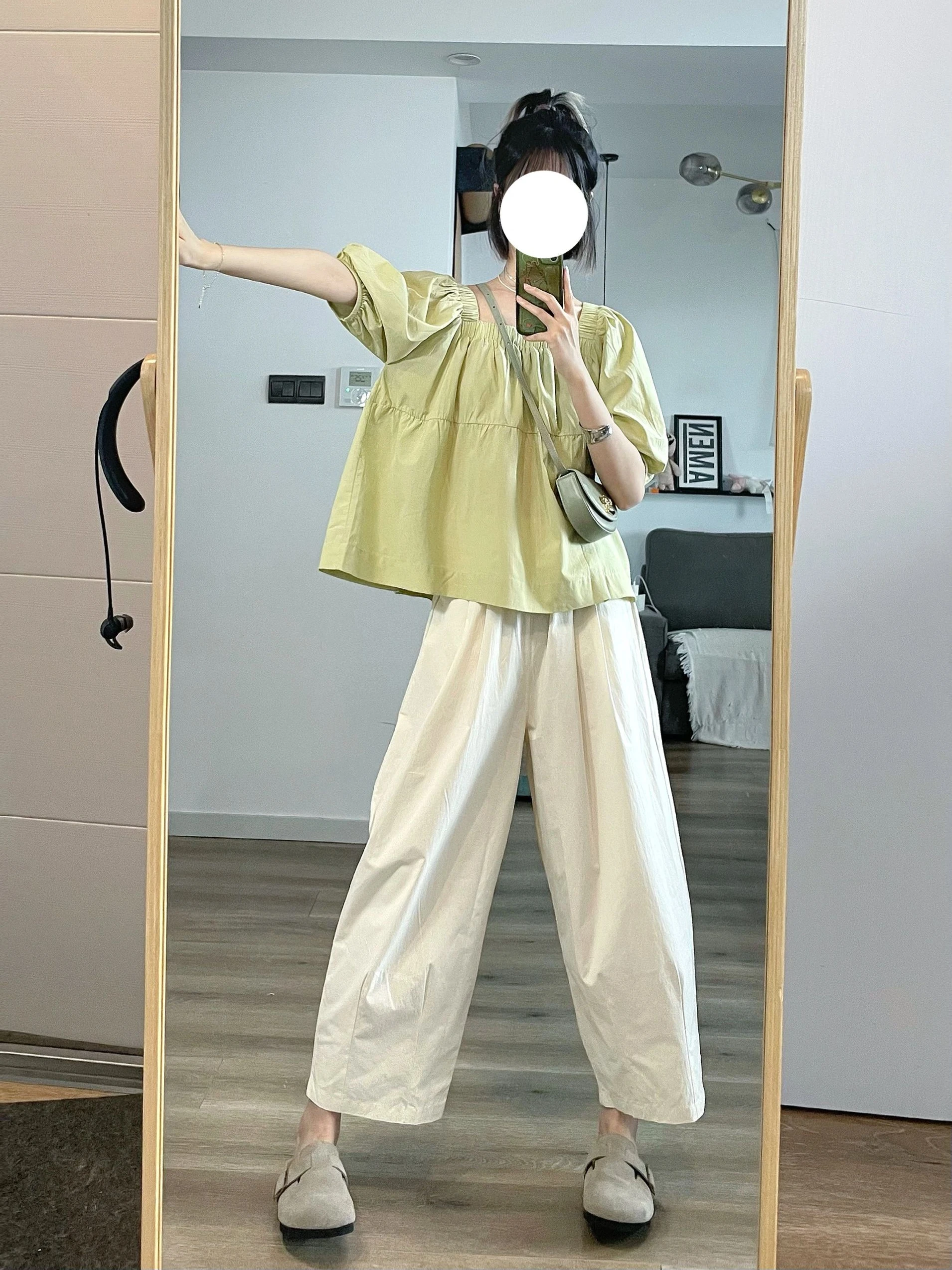 

2024 Women Summer Fashion 2 Piece Sets Female Square Collar Short Sleeve Tops Ladies High Waist Straight Trousers Suits Z181