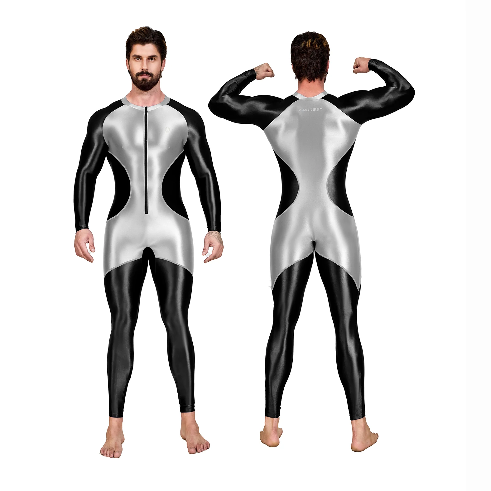 AMORESY سنتوريون كتلة اللون الرياضة ضيقة الرجال طويلة الأكمام بذلة دنة ملابس السباحة