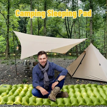 Outdoor Camping 4-Inch Inflatable Sleeping Mat with Built-in Pillow & Pump – Super Thick Air Mattress for Travel, Hiking, and Climbing 1