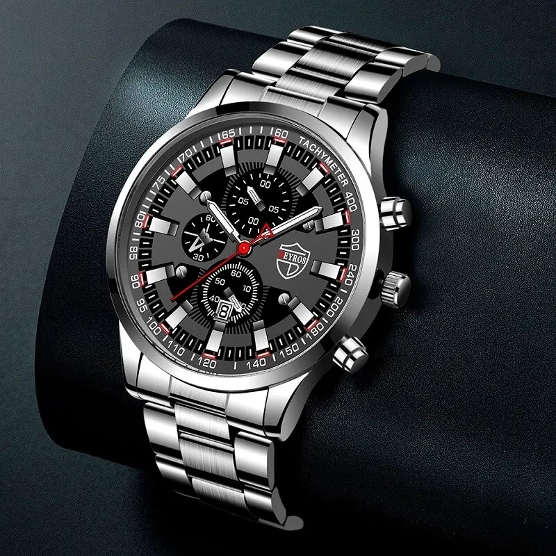 Sports Watch Mens Stainless Steel Quartz Calendar Luminous