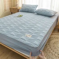 Cotton Mattress Cover Thickened Pad Breathable Soft Bed Cover Bed Linen Elastic Fitted Sheet for Single Double Queen King Beds 1