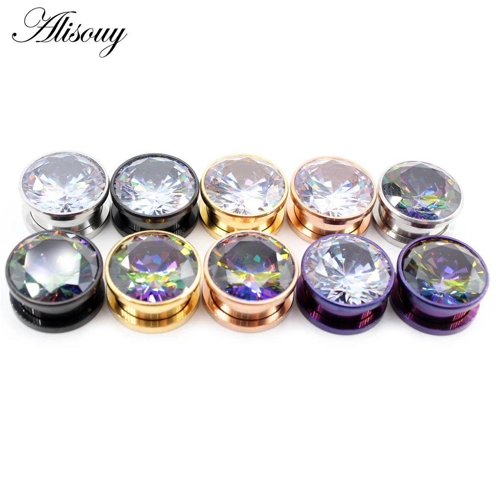 Alisouy 2 Stück Edelstahl Zirkonia Kristall Schraub-Ohrstöpsel Tunnel Plugs Expander Stretcher Gauges Ohrringe Körperschmuck – Detail 1