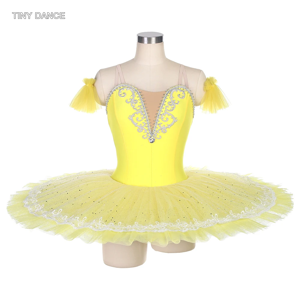 

Sparkling Professional Ballet Pancake Tutu Skirt for Girls and Women Yellow Spandex Bodice with Stiff Tulle Tutus BLL115