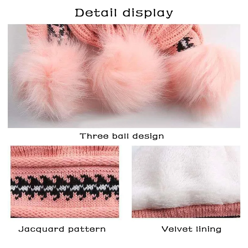 Winter Pompom Children Knitted Hat Solid Color Hairball Kids Beanie Cap Autumn Thicken Plush Warm Girl Ear Protection Bonnet 6
