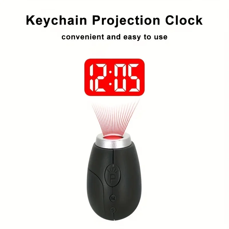 1pc Mini Portable Projection Clock Keychain with LED Digital Display Oval Plastic Alarm Clock 2