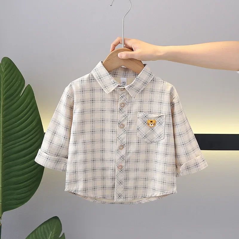 Baby Boys Spring Plaid Shirt Thin Long Sleeve Cotton Top Trendy Open Cardigan New Hot Sale Of The Season Children's Clothing Bab