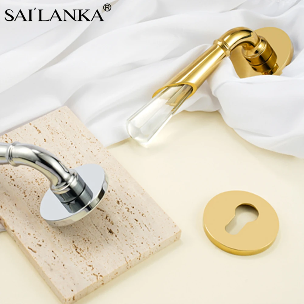 Sailanka Door Lock Set Moderno Ottone Acrilico Interni Camera Da Letto Bagno Doppia Porta In Legno Leva Set Fittizio Privacy Passage Lock Set