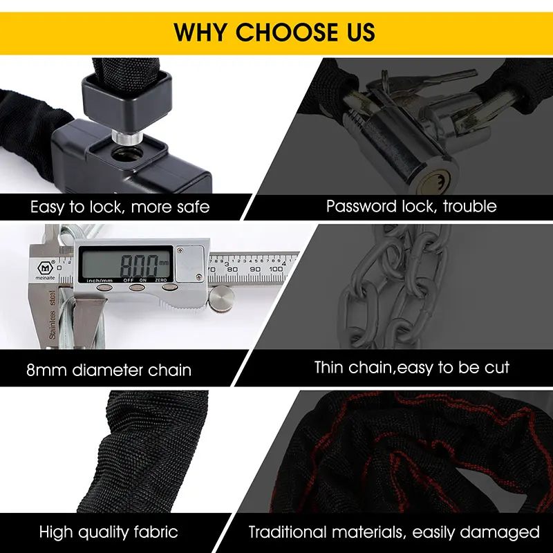 WEST BIKING Bicycle Chain Lock Anti-theft Alloy Steel MTB Road Bike Lock With 2 Keys Safety Motorcycle Electric Bike Accessories