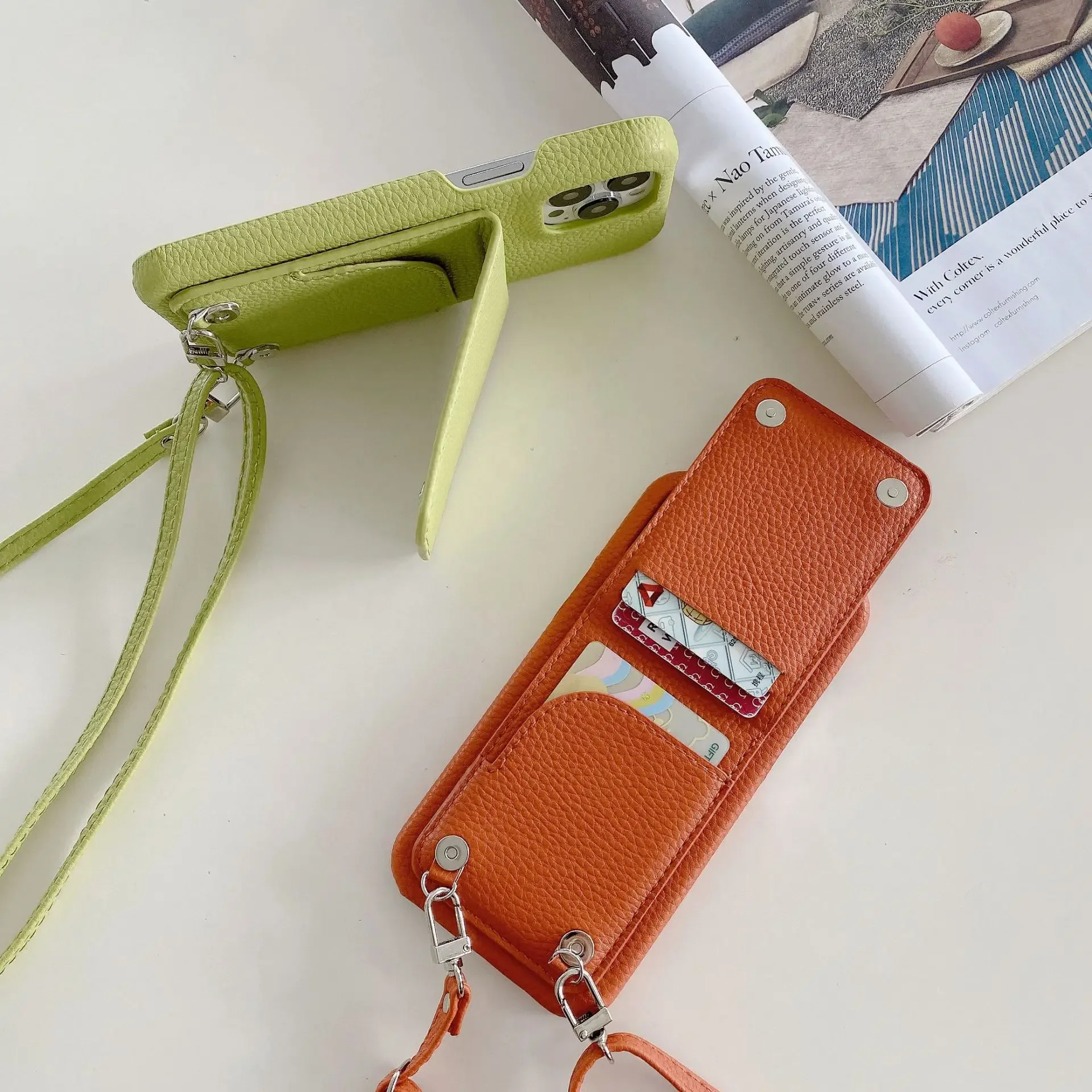 Elegant Leather Crossbody Wallet Phone Case with Card Slot and Lanyard