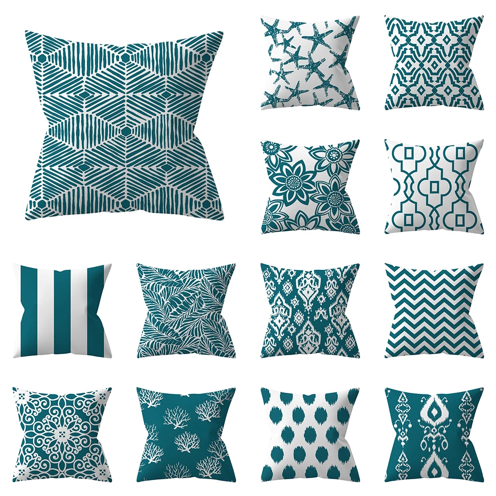 

Наволочка для подушки с геометрическим рисунком, украшение для дома, гостиной, дивана, 45 х45 см, сине-зеленая полоса