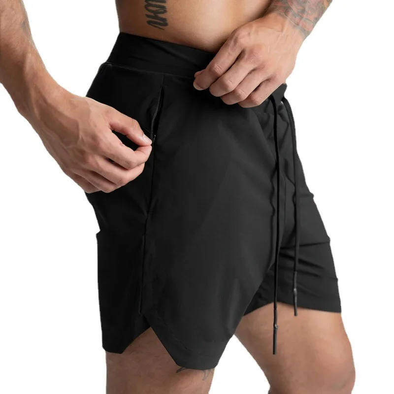 Shorts Single Woven Quick Dry Shorts Solid Color Running Fitness Sports Casual American Style Five Quarter Pants For Men 4
