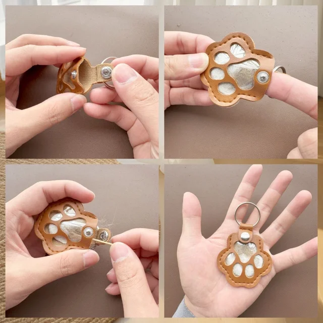 Pet Hair Memorial Keychain PU Leather Keepsake Locket for Cat Dog Fur Pet Hair Storage Pendant Handbag Hanging Accessories 5