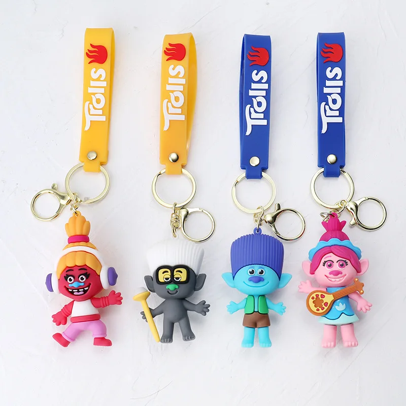 New Disney Cartoon Trolls PVC Figure Kawaii Keychain Poppy DJ Suki Guy