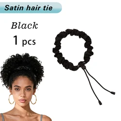 Luxurious Black Satin Adjustable Hair Tie - No - Slip, Durable & Reusable Elastic Bands for Effortless Styling (Satin black -1pcs)
