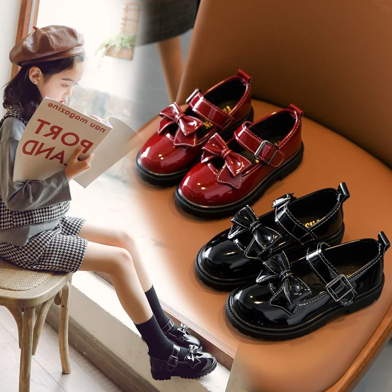 Zapatos escolares de cuero para niñas, calzado de princesa de suela blanda a la moda, color negro, talla 27 38| | - AliExpress