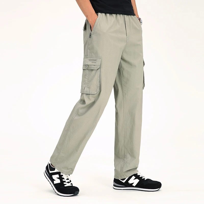 

Men's Casual Pants 2024 Spring and Autumn Thin Solid Color Outdoor Multi Pocket Loose Oversized Workwear Pants Men's Long Pants