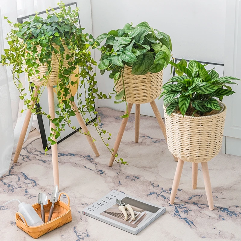 Modern Holder Plant Shelves Living Room Decoration Flower Shelf Balcony Plant Shelves PU Rattan Garden Furniture Plantenrek FYPS