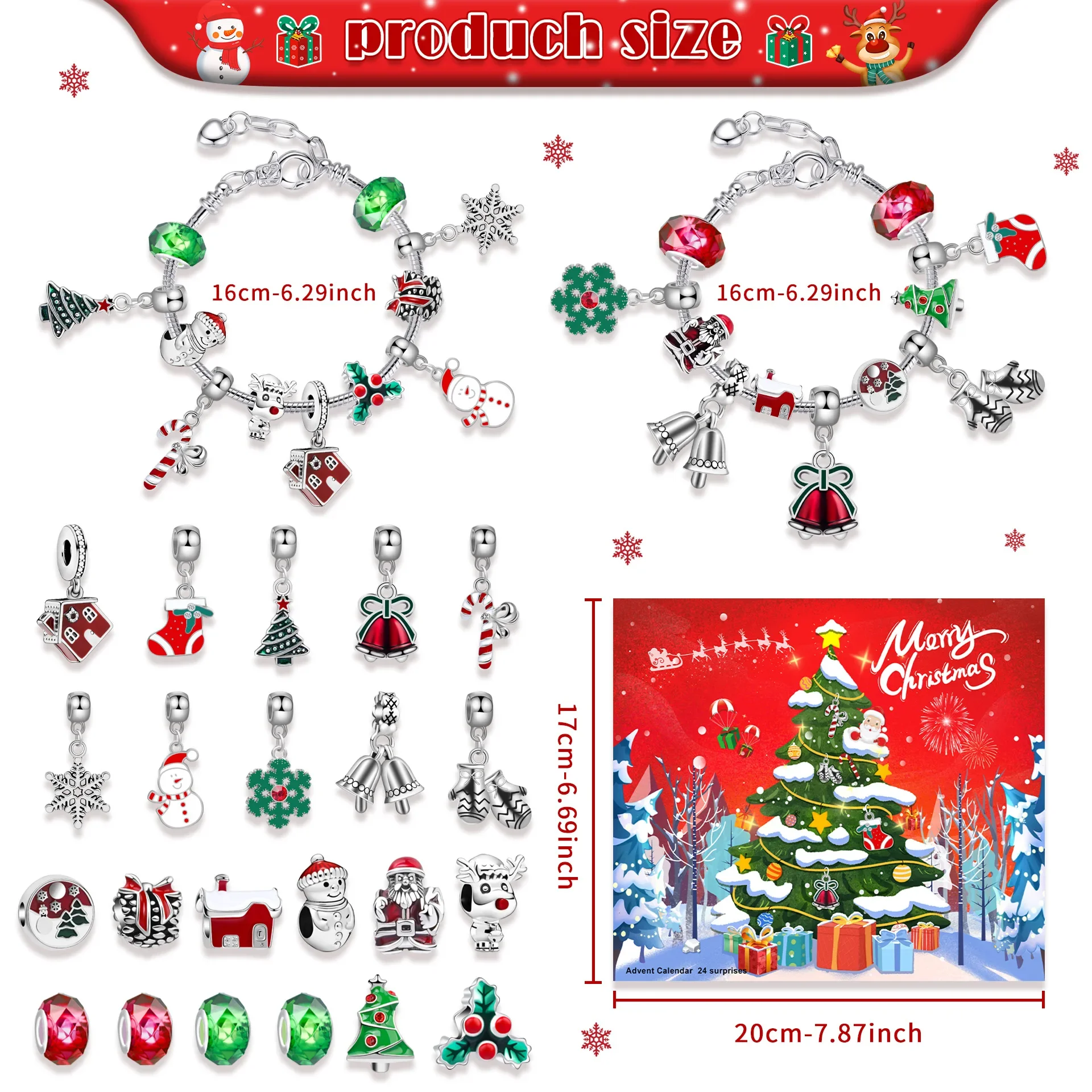 thumbnail image 1 of Calendario de cuenta regresiva para Navidad 2025, calendario de adviento, caja de regalo, caja creativa para pulseras de Papá Noel y muñeco de nieve para niñas, regalo de Año Nuevo, 1 of 5