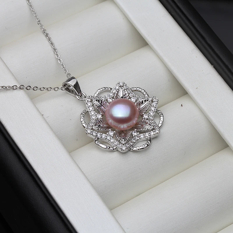 Wedding 925 Sterling Silver Big Cute Natural Pearl Pendant Women White Black