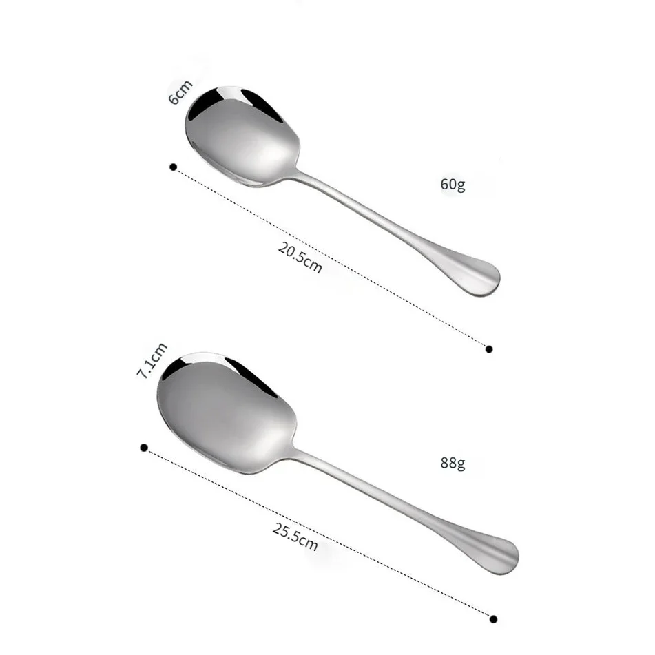 Long Handle Stainless Steel Scoop Thicken Soup Spoons Round Scoops for Dinner Spatula Spoon Cooking Serving Spoon Tableware