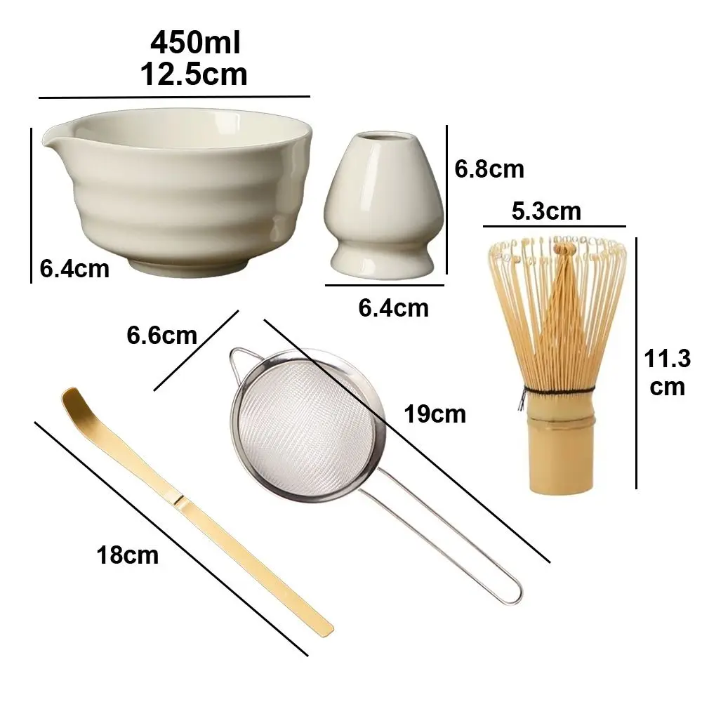 5pcs Traditional Bamboo Ceramic Japanese Matcha Tea Set with Spout Reusable Matcha Whisk Set Food Grade Safe Match Bowl Stirring