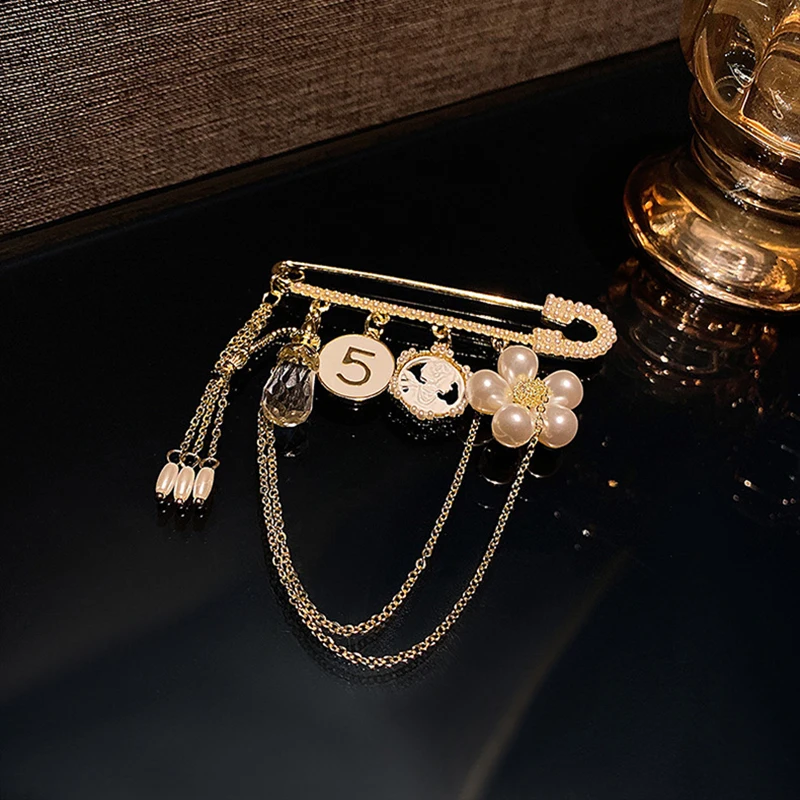 Little Luxuries Designs Chanel Style Safety Pin with Charms Brooch