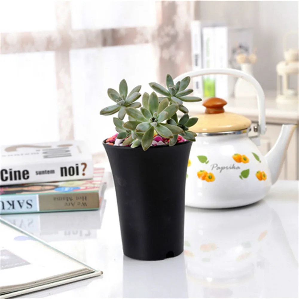 10Pcs Simple Plastic Flower Pot White Black Round Succulents For Home Office Garden Decoration Washable Reusable Garden Supplies