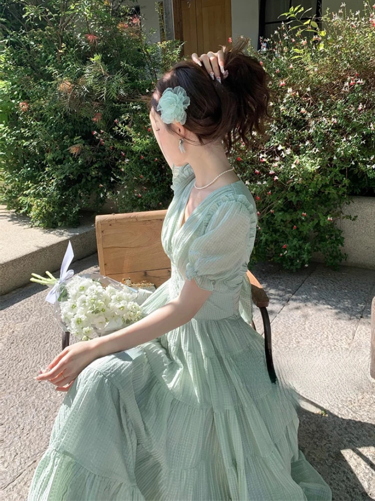 French Elegant Evening Party Dress Women Summer Beach Style Casual