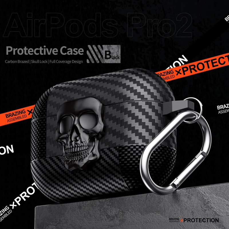 Suit Thug Skull Series Carbon Fiber Headphone Case with Hook